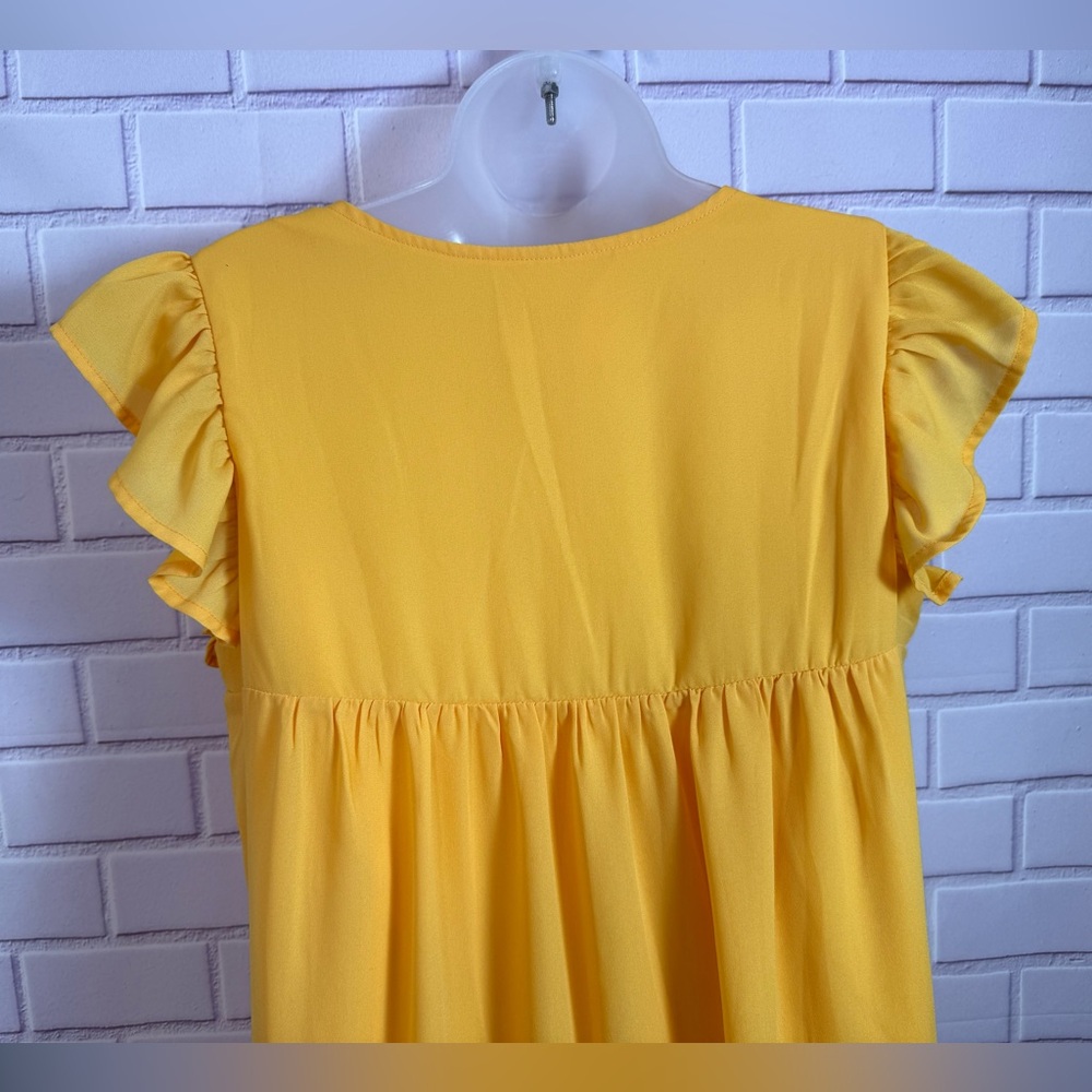 Savanna Jane Yellow Embroidered Boho Tunic top Size M Flowy Ruffle Sleeve - Picture 8 of 11